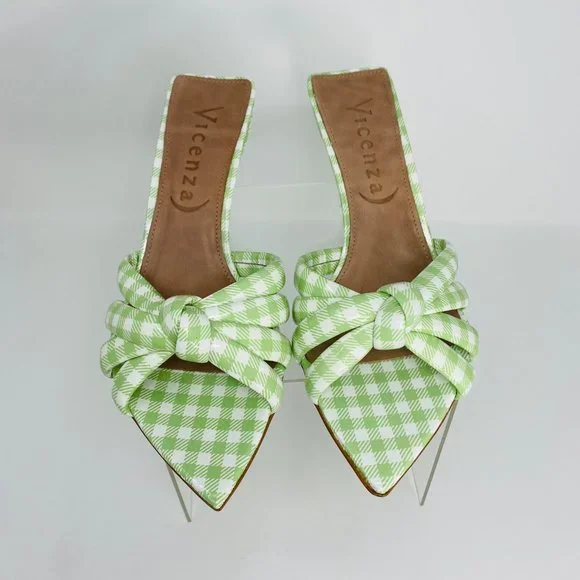 Free People by Vicenza "Evie" Green Gingham Pointed Kitten Heels | Size 8 | NEW - Picture 2 of 11